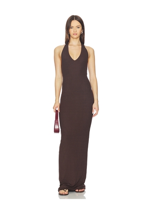 Eterne Halter Maxi Dress in Chocolate. Size L. Also in M, S, XL, XS.