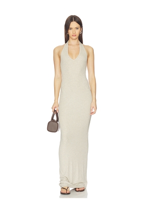 Eterne Halter Maxi Dress in Taupe. Size L. Also in M, S, XL, XS.