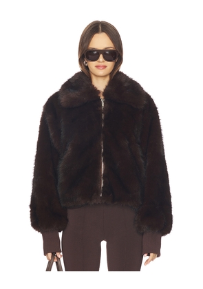 BY.DYLN Reese Faux Fur Bomber Jacket in Chocolate. Size L. Also in M, S, XL, XS.