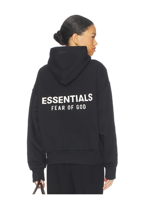 Fear of God ESSENTIALS Fleece Hoodie in Black. Size L. Also in M, S, XL/1X, XS, XXL/2X.