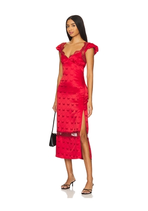 Free People Foolish Heart Midi Dress in Red. Size L. Also in M, S, XL, XS.
