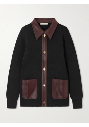Wales Bonner - Leather-trimmed Knitted Cardigan - Black - x small,small,medium