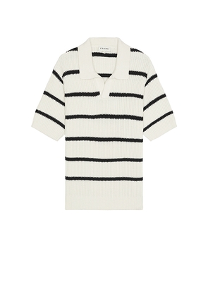 FRAME Striped Polo Sweater in Cream. Size M. Also in S.