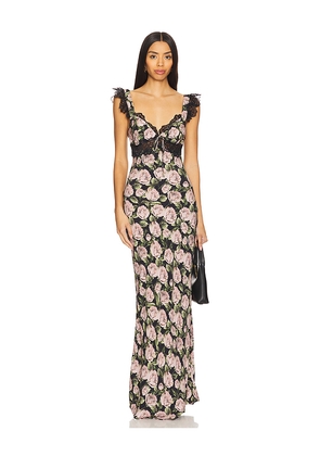 For Love & Lemons Fallen Rose Print Maxi Dress in Black. Size M. Also in XS.