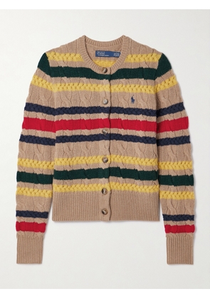 Polo Ralph Lauren - Striped Cable-knit Wool And Cashmere-blend Cardigan - Brown - x small,small,medium,large