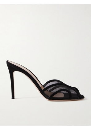 Gianvito Rossi - 95 Suede-trimmed Mesh Mules - Black - IT36,IT36.5,IT37,IT37.5,IT38,IT38.5,IT39,IT39.5,IT40,IT40.5,IT41,IT41.5,IT42