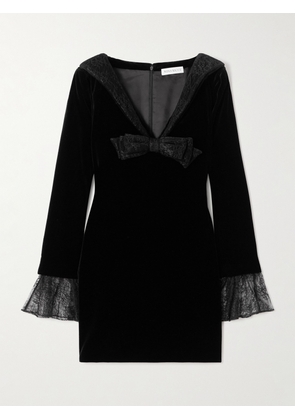 NINA RICCI - Bow-detailed Lace-trimmed Cotton-velvet Mini Dress - Black - FR 34,FR 36,FR 38,FR 40,FR 42
