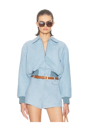 Helsa The Suede Zip Bomber in Baby Blue. Size L. Also in XL.