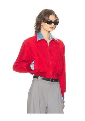 Helsa The Suede Zip Bomber in Red. Size L. Also in M, S, XL.
