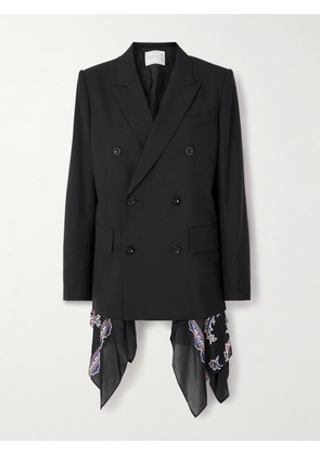 Sacai - Double-breasted Paisley-print Voile-trimmed Grain De Poudre Blazer - Black - 1,2,3,4