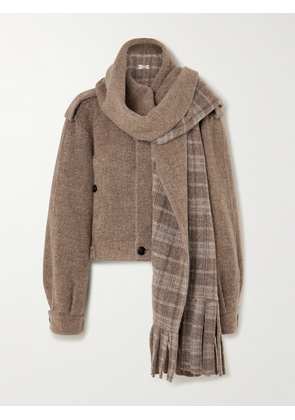 Burberry - Fringed Scarf-detailed Llama Hair-blend Jacket - Neutrals - UK 6,UK 8,UK 10,UK 12,UK 14,UK 16
