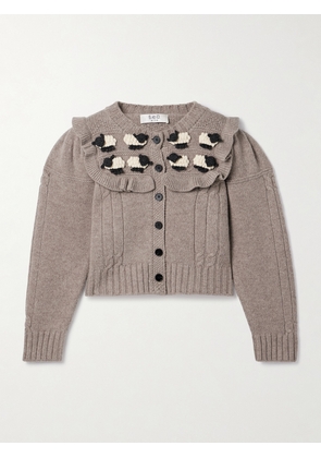 Sea - Benny Appliquéd Cable-knit Wool Cardigan - Brown - xx small,x small,small,medium,large