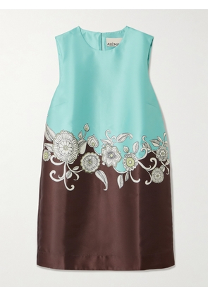 ALÉMAIS - Gia Floral-print Recycled Satin-twill Mini Dress - Brown - UK 6,UK 8,UK 10,UK 12,UK 14