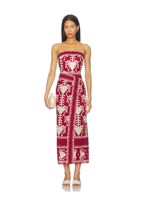Johanna Ortiz Ancient Peru Ankle Dress in Cream,Burgundy. Size 4. Also in 6.