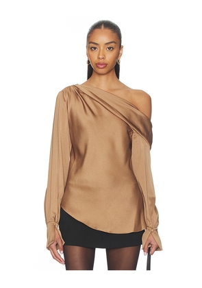 SIMKHAI Alice One Shoulder Top in Brown. Size L. Also in S, XS.