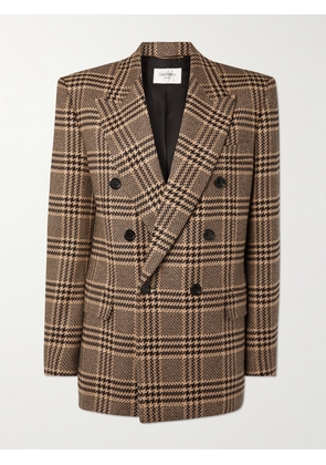 SAINT LAURENT - Double-breasted Checked Silk And Cashmere-blend Blazer - Brown - FR 34,FR 36,FR 38