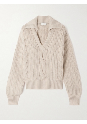 Magda Butrym - Ribbed And Cable-knit Cashmere Polo Shirt - Neutrals - FR 34,FR 36,FR 38,FR 40,FR 42