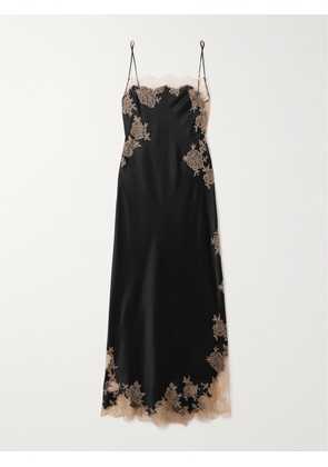 Carine Gilson - Lace-trimmed Silk-satin Nightdress - Black - small,medium,large,x large