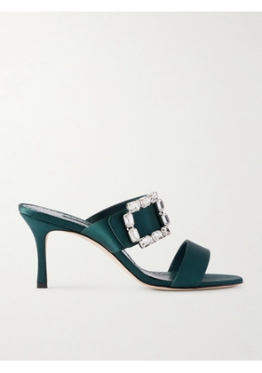Manolo Blahnik - Mayjousan 70 Crystal-embellished Satin Mules - Green - IT36,IT36.5,IT37,IT37.5,IT38,IT38.5,IT39,IT39.5,IT40,IT40.5,IT41,IT41.5,IT42