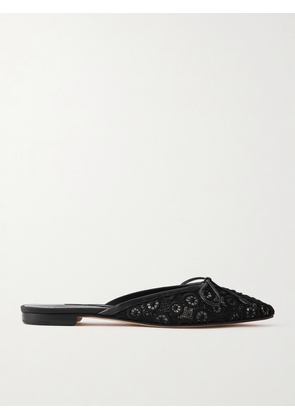 Manolo Blahnik - Ballerimu Bow-detailed Leather-trimmed Lace Flats - Black - IT36,IT36.5,IT37,IT37.5,IT38,IT38.5,IT39,IT39.5,IT40,IT40.5,IT41,IT41.5,IT42