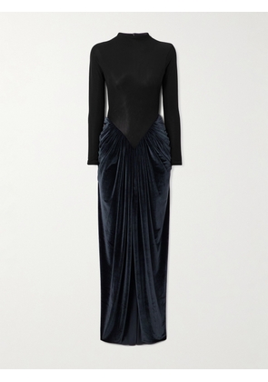 Maygel Coronel - Guernica Jersey And Gathered Velvet Maxi Dress - Black - Petite,One Size,Extended