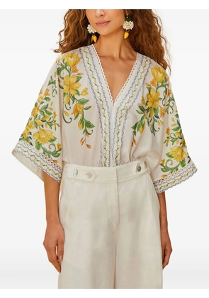 FARM Rio floral-print lace trim bodysuit - White