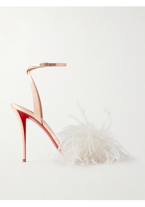 Christian Louboutin - Miss Z Poupi 100 Feather-embellished Satin Sandals - Pink - IT35,IT36,IT36.5,IT37,IT37.5,IT38,IT38.5,IT39,IT39.5,IT40,IT40.5,IT41,IT41.5,IT42