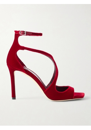 Jimmy Choo - Azia 95 Velvet Sandals - Red - IT35,IT36,IT36.5,IT37,IT37.5,IT38,IT38.5,IT39,IT39.5,IT40,IT40.5,IT41,IT41.5,IT42