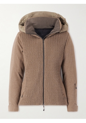SEASE - Armor 2.0 Hooded Padded Cable-knit Cashmere Ski Jacket - Brown - 01,2,3,4