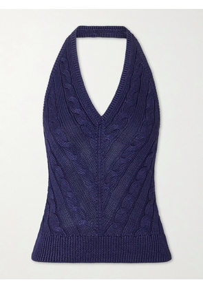 Ralph Lauren Collection - Cable-knit Silk Halterneck Top - Blue - xx small,x small,small,medium,large,x large
