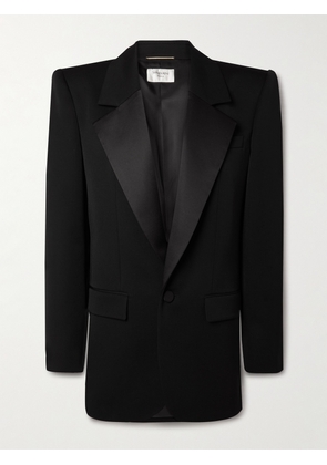 SAINT LAURENT - Grain De Poudre Wool And Silk-satin Blazer - Black - FR 34,FR 36