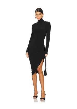 Norma Kamali Long Sleeve Turtleneck Side Drape Dress in Black. Size L. Also in XL, XXS.