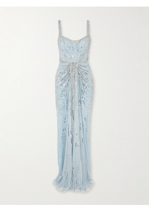 Jenny Packham - Chrissy Gathered Draped Embellished Tulle Gown - Blue - UK 6,UK 8,UK 10,UK 12,UK 14,UK 16,UK 18