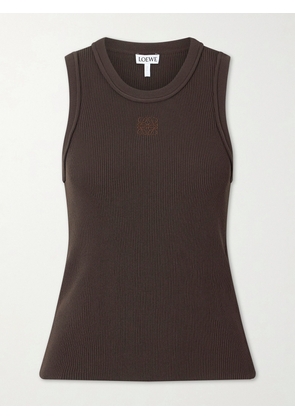 LOEWE - Anagram Embroidered Ribbed-knit Tank - Brown - x small,small,medium,large