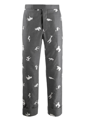 Thom Browne animal-embroidered cropped trousers - Grey