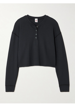 RE/DONE - + Hanes Waffle-knit Modal And Cotton-blend Henley T-shirt - Black - x small,small,medium,large