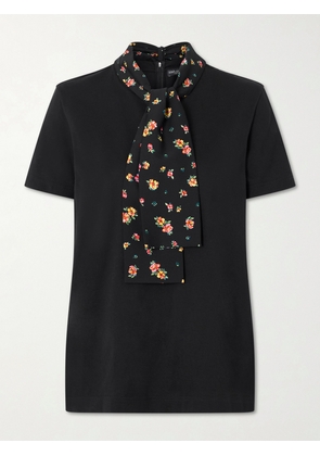 Dolce & Gabbana - Scarf-detailed Satin-trimmed Cotton-blend Jersey T-shirt - Black - IT36,IT38,IT40,IT42,IT44,IT46