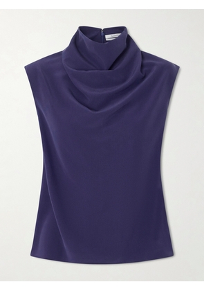 Another Tomorrow - Draped Silk-crepe Blouse - Blue - IT36,IT38,IT40,IT42,IT44,IT46