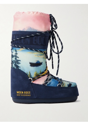 Moon Boot - + Guest In Residence Icon Postcard Suede-trimmed Printed Shell Snow Boots - Blue - EU 35/38,EU 39/41,EU 42/44