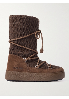 Moon Boot - + Guest In Residence Ltrack Suede-trimmed Knitted Snow Boots - Brown - EU 35,EU 36,EU 37,EU 38,EU 39,EU 40,EU 41,EU 42