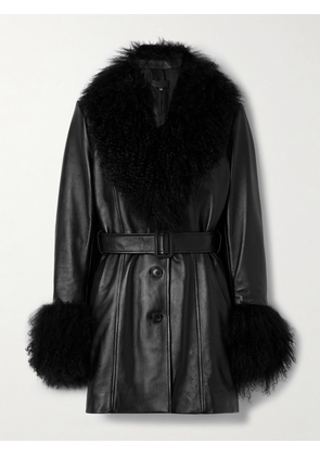 Nili Lotan - Sefa Belted Shearling-trimmed Leather Jacket - Black - x small,small,medium,large,x large