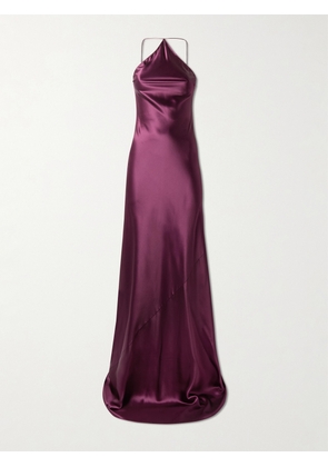 Alaïa - Silk-satin Halterneck Gown - Burgundy - FR 34,FR 36,FR 38,FR 40,FR 42
