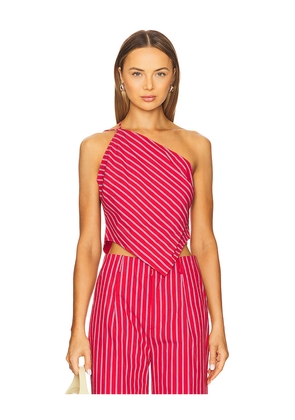 Line & Dot Claudine Asymmetrical Top in Red. Size L. Also in M, S.