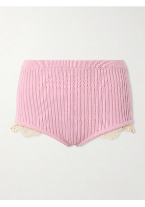 Magda Butrym - Crochet-trimmed Knitted Cashmere Shorts - Pink - FR 34,FR 36,FR 38,FR 40,FR 42