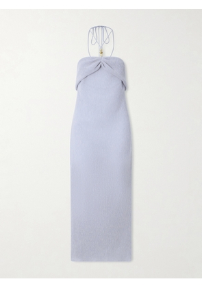 Magda Butrym - Embellished Gathered Textured Lyocell-blend Halterneck Maxi Dress - Blue - FR 34,FR 36,FR 38,FR 40,FR 42