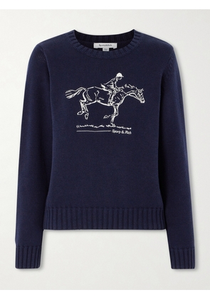 Sporty & Rich - Embroidered Cotton Sweater - Blue - x small,small,medium,large,x large