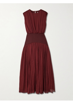 Abadia - Suri Gathered Plissé-satin Gown - Burgundy - US2,US4,US6,US8,US10,US12
