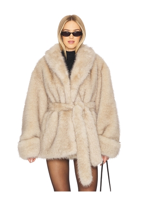 Lovers and Friends Margot Faux Fur Coat in Neutral. Size L. Also in M, S, XL, XS.