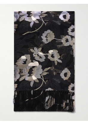 Valentino Garavani - Fringed Floral-jacquard Silk-blend Scarf - Black - One size