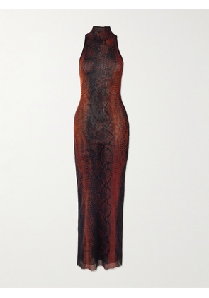 Jean Paul Gaultier - Snake-print Mesh Midi Dress - Brown - x small,small,medium,large,x large